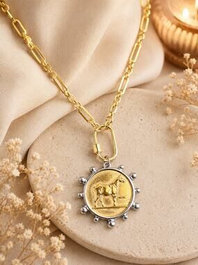 Gold Horse Medallion Necklace Equestrian Jewelry